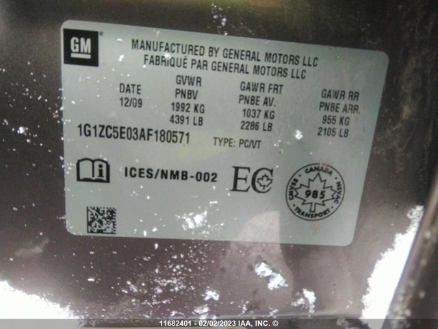Chevrolet MALIBU 1LT 2010 1G1ZC5E03AF180571 Image 9