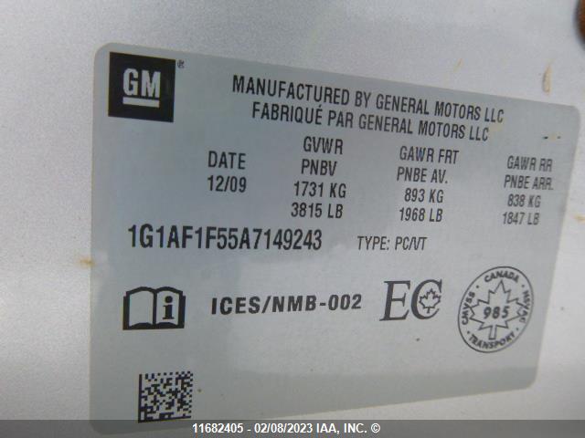 Chevrolet Cobalt 2010 1G1AF1F55A7149243 Image 9