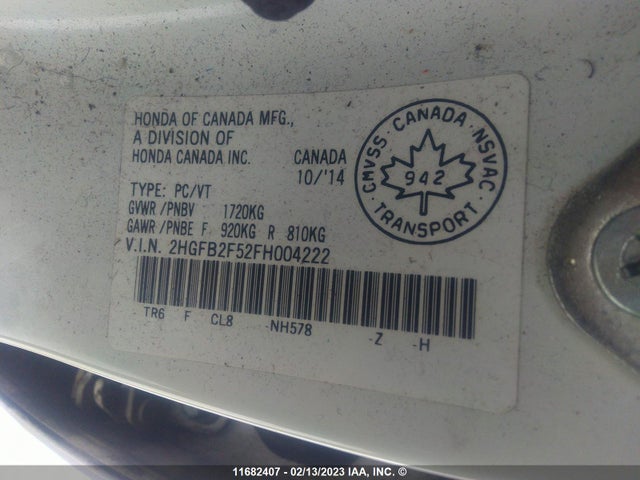 Honda Civic 2015 2HGFB2F52FH004222 Image 10