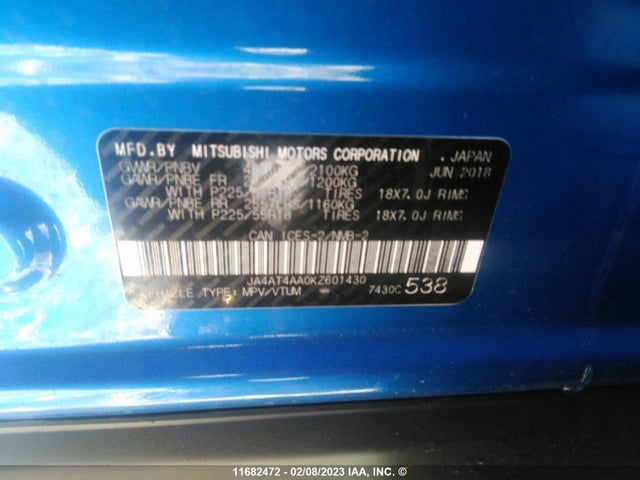 JA4AT4AA0KZ601430 Mitsubishi Eclipse Cross Le/sp