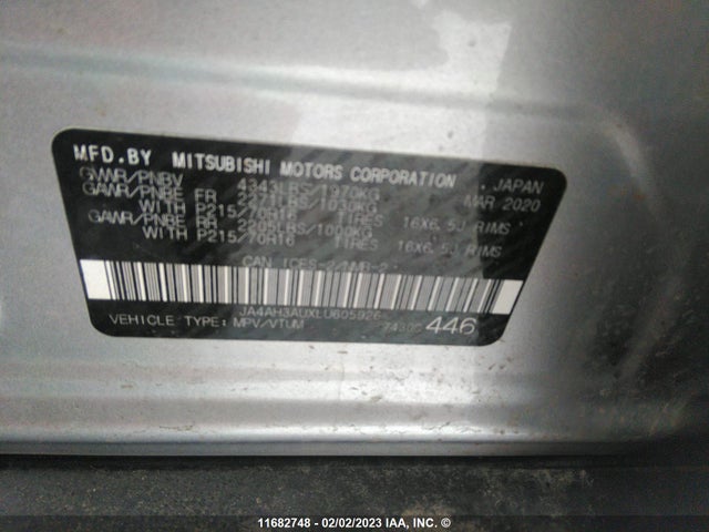 JA4AH3AUXLU605926 Mitsubishi Rvr Se/es