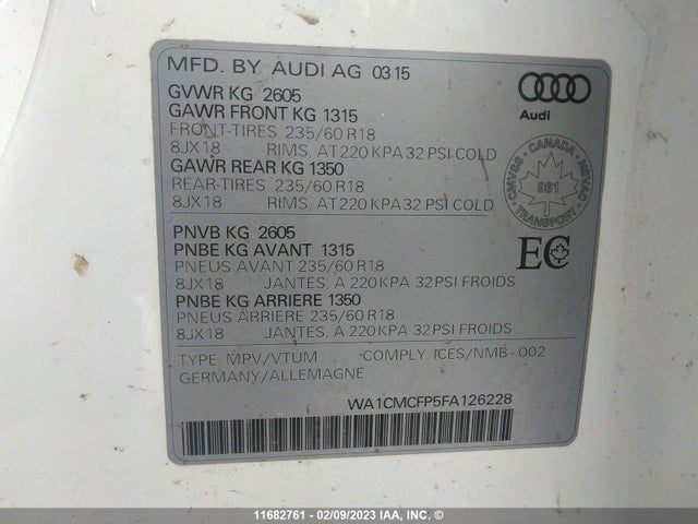 WA1CMCFP5FA126228 Audi Q5 Tdi/premium Plus