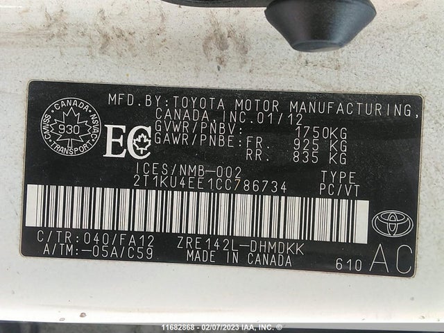 Toyota Matrix 2012 2T1KU4EE1CC786734 Image 11