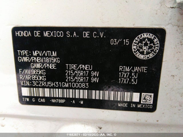 Honda HR-V LX 2016 3CZRU5H31GM100083 Image 9