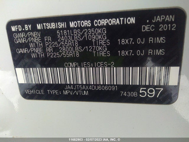 JA4JT5AX4DU606091 Mitsubishi OUTLANDER GT