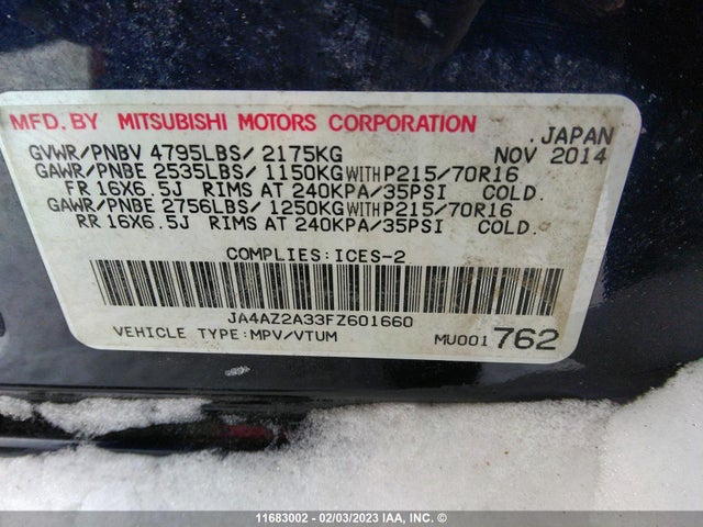 JA4AZ2A33FZ601660 Mitsubishi Outlander Es