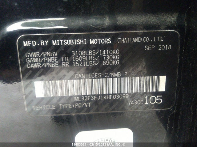 ML32F3FJ1KHF03099 Mitsubishi Mirage G4 Es