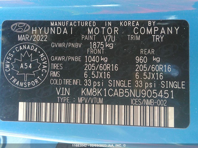 Hyundai Kona Se 2022 KM8K1CAB5NU905451 Image 10