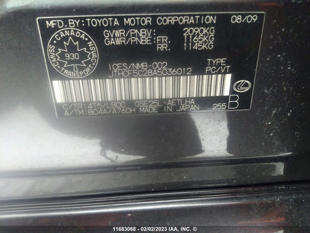 JTHCF5C28A5036012 Lexus IS 250