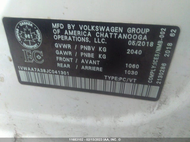 1VWAA7A38JC041301 Volkswagen Passat S/r-line