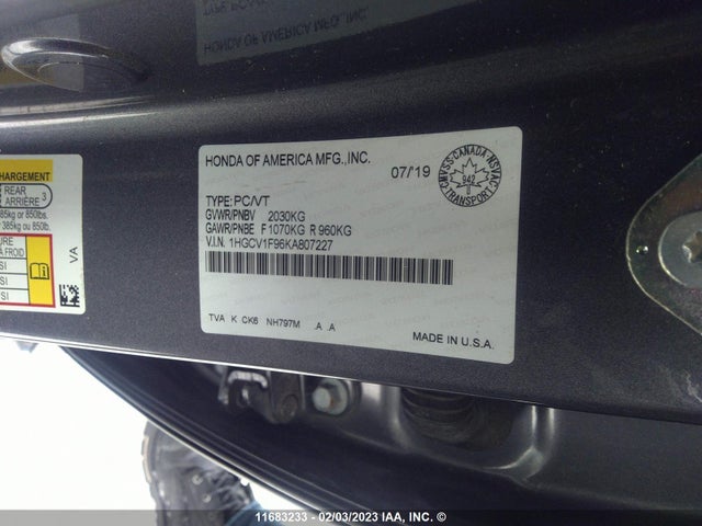 Honda Accord Touring 2019 1HGCV1F96KA807227 Image 8