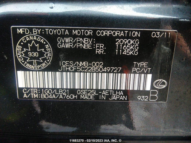 JTHCF5C22B5049727 Lexus IS 250