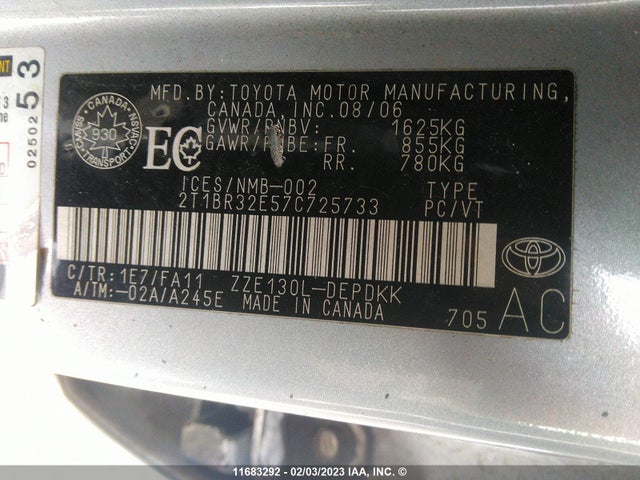 Toyota COROLLA CE/LE/S 2007 2T1BR32E57C725733 Image 10