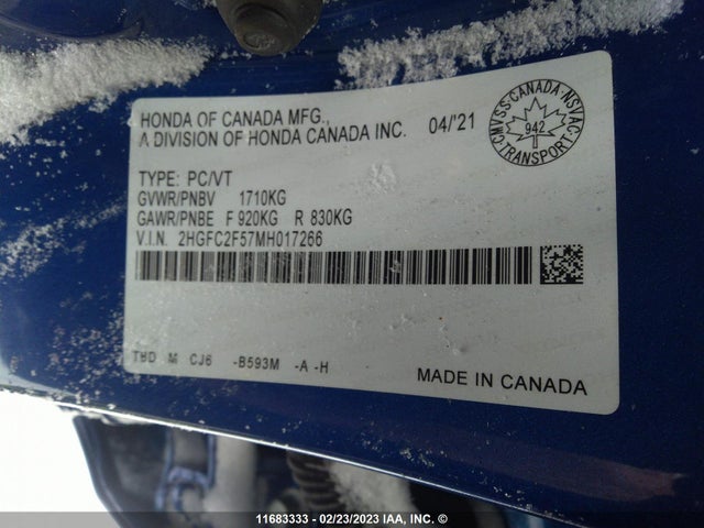 Honda Civic Lx 2021 2HGFC2F57MH017266 Image 10