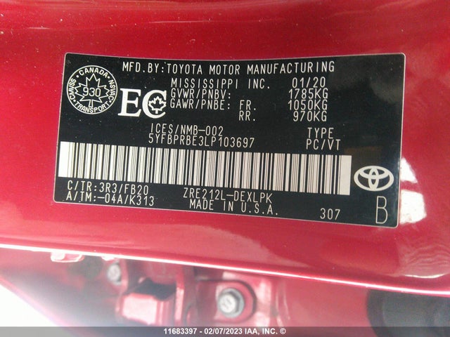 Toyota COROLLA LE 2020 5YFBPRBE3LP103697 Image 10