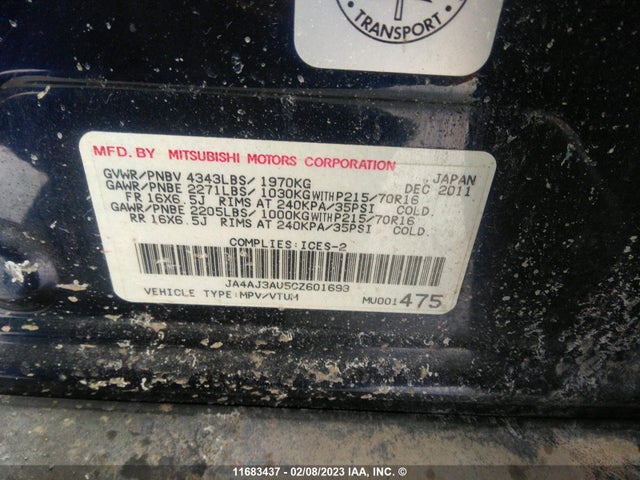 JA4AJ3AU5CZ601693 Mitsubishi RVR SE