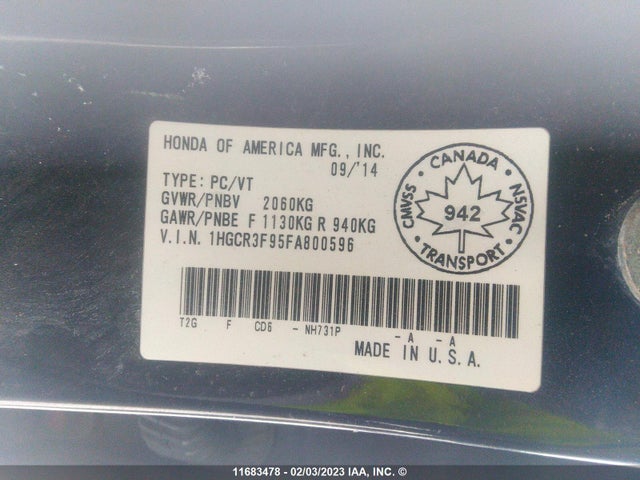 Honda Accord Touring 2015 1HGCR3F95FA800596 Image 11