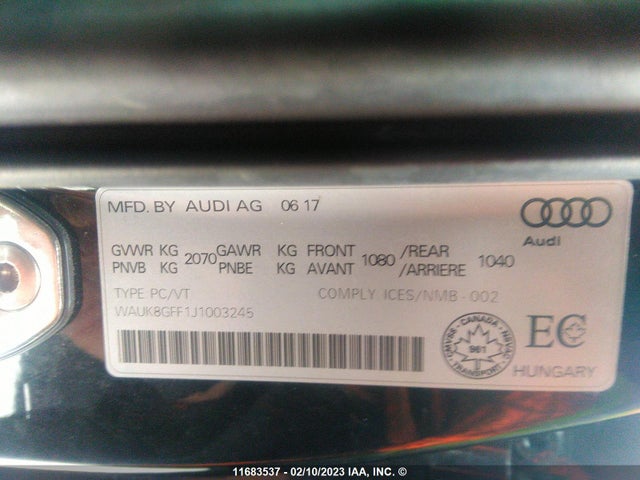 WAUK8GFF1J1003245 Audi A3 Prestige
