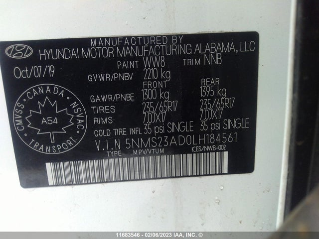 Hyundai Santa Fe Se 2020 5NMS23AD0LH184561 Image 11