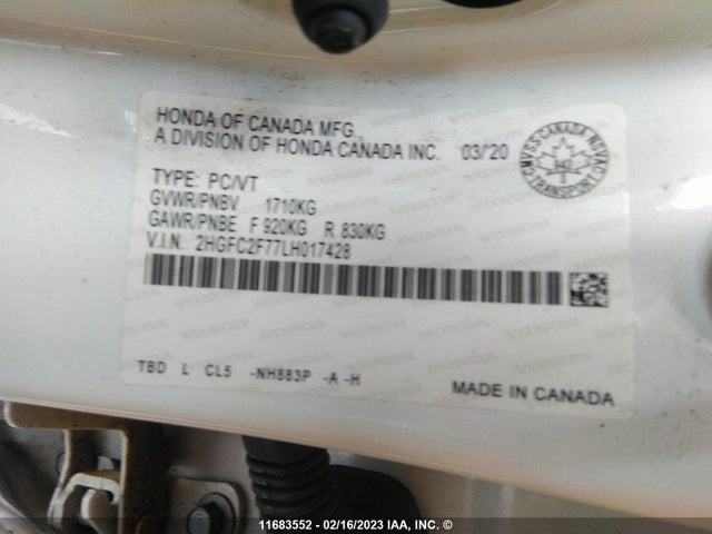 Honda CIVIC EX 2020 2HGFC2F77LH017428 Image 9