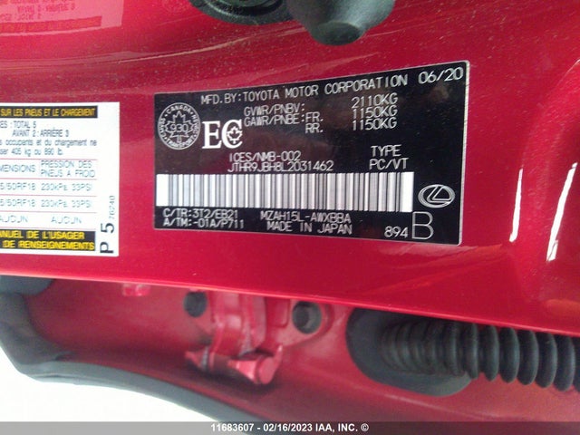 JTHR9JBH8L2031462 Lexus UX 250H