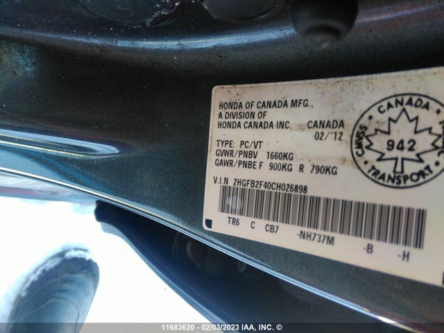 Honda Civic Lx 2012 2HGFB2F40CH026898 Image 10