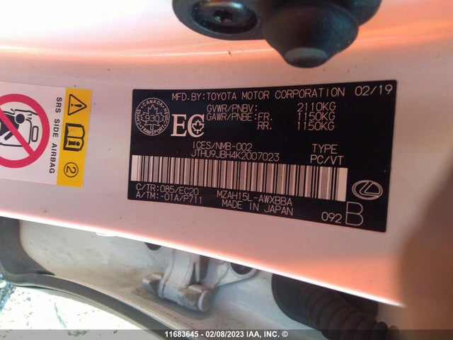 JTHU9JBH4K2007023 Lexus UX 250H