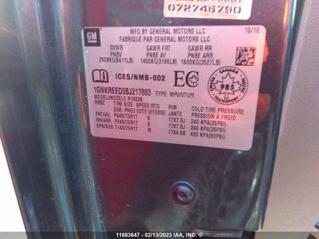 Chevrolet Traverse Ls 2011 1GNKREED0BJ217883 Image 10