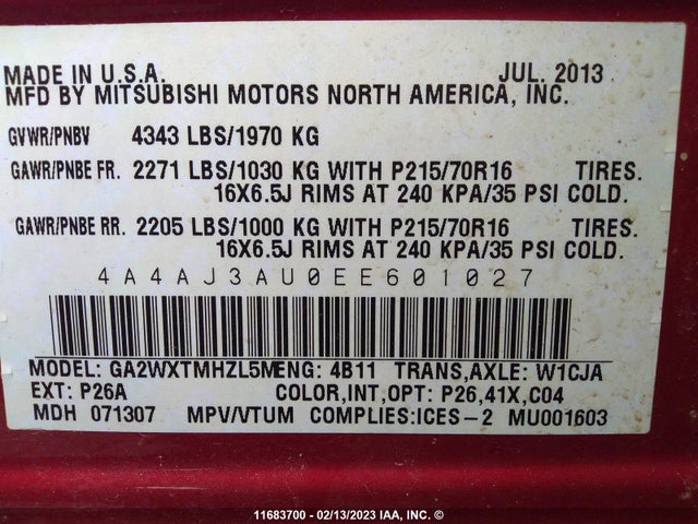 4A4AJ3AU0EE601027 Mitsubishi RVR SE