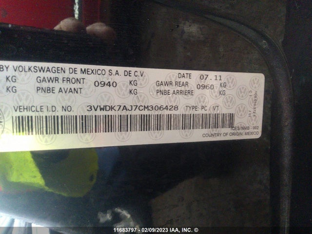 Volkswagen Jetta 2012 3VWDK7AJ7CM306428 Image 11
