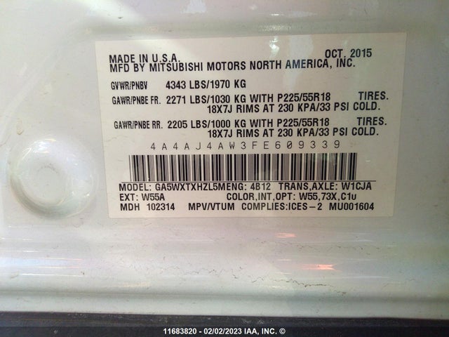 4A4AJ4AW3FE609339 Mitsubishi Rvr Gt