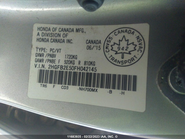 Honda Civic Lx 2015 2HGFB2E50FH042145 Image 10