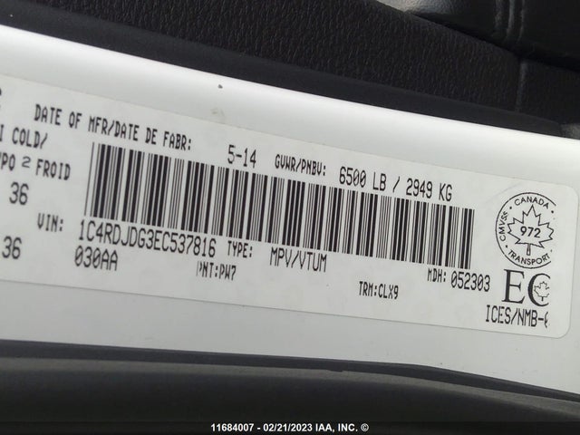 Dodge DURANGO LIMITED 2014 1C4RDJDG3EC537816 Image 9