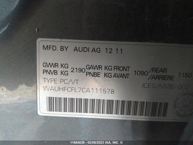 WAUHFCFL7CA111578 Audi A4 Quattro