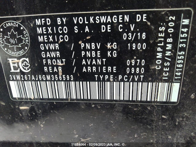 Volkswagen JETTA S 2016 3VW267AJ6GM356593 Image 11