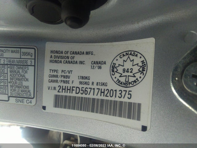 2HHFD56717H201375 Acura Csx Premium/navigation