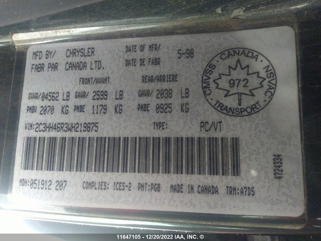 2C3HH46R3WH219875 Chrysler Intrepid