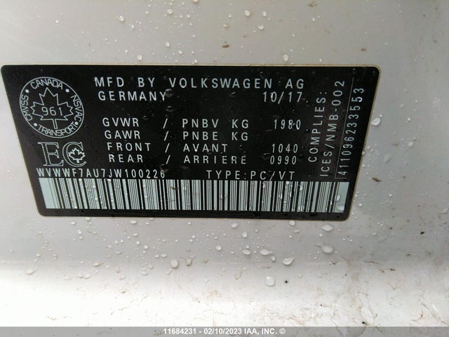 WVWWF7AU7JW100226 Volkswagen Golf R