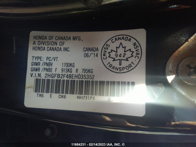 Honda Civic Lx 2014 2HGFB2F48EH035352 Image 11
