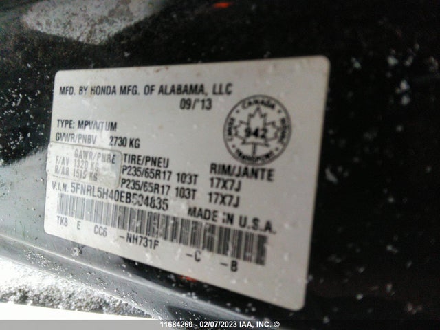 Honda ODYSSEY EX 2014 5FNRL5H40EB504835 Image 10