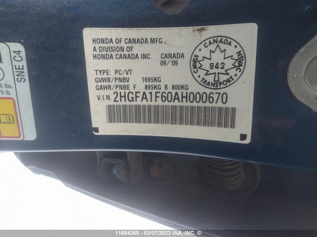 Honda Civic 2010 2HGFA1F60AH000670 Image 9