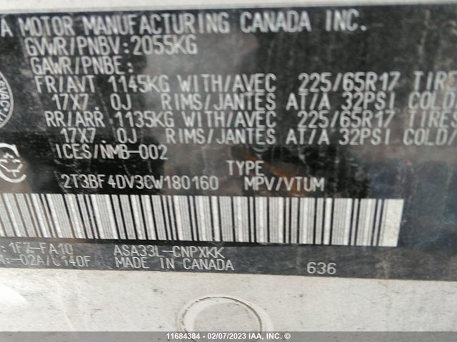 Toyota RAV4 2012 2T3BF4DV3CW180160 Image 9