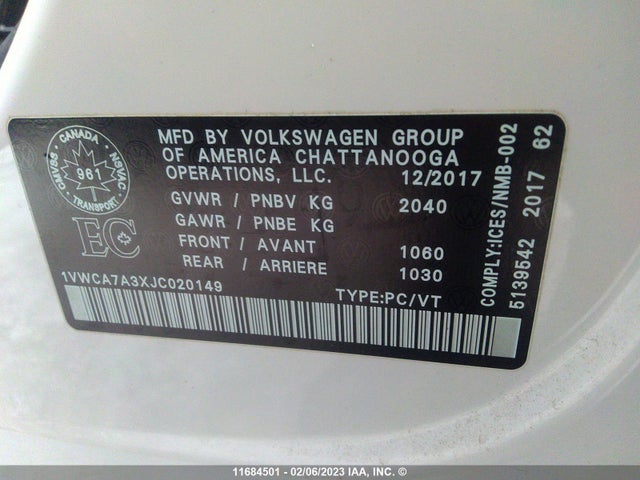 1VWCA7A3XJC020149 Volkswagen Passat Sel Premium