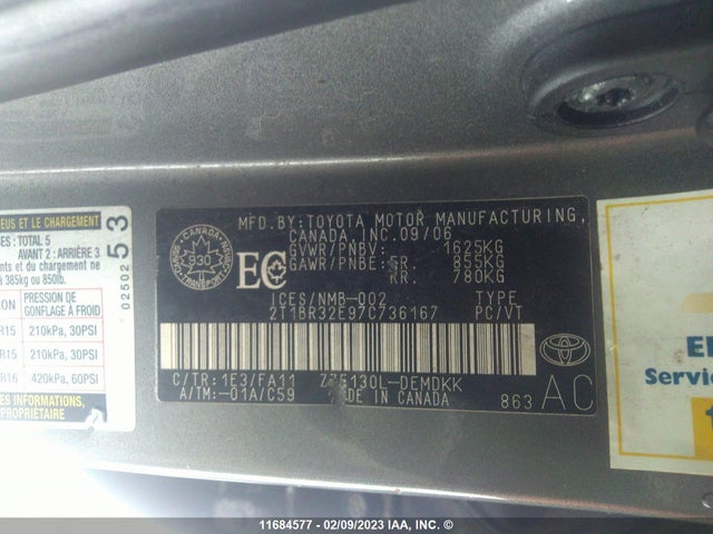 Toyota COROLLA CE/LE/S 2007 2T1BR32E97C736167 Image 10