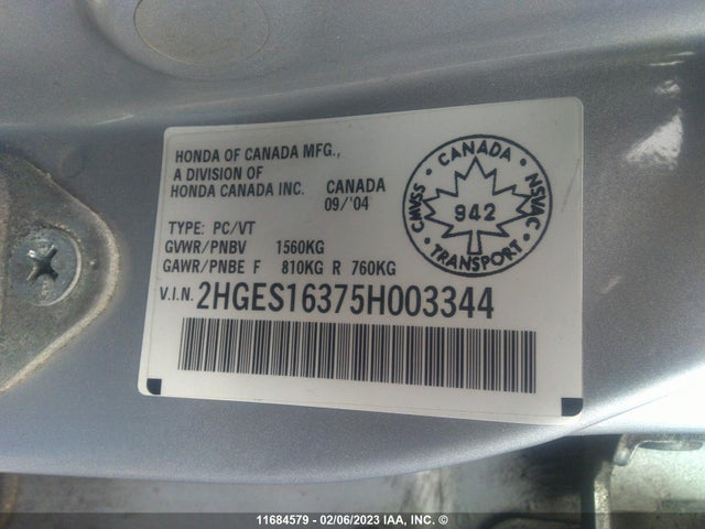 Honda Civic Dx Vp 2005 2HGES16375H003344 Image 10