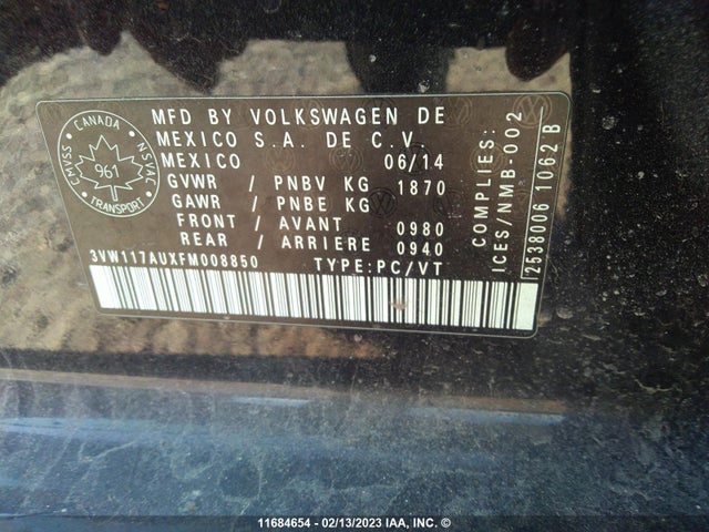 3VW117AUXFM008850 Volkswagen Golf
