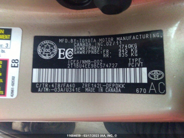Toyota Corolla S/le 2011 2T1BU4EE9BC574727 Image 10