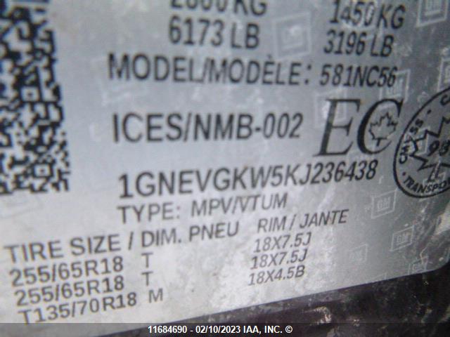 Chevrolet Traverse Lt 2019 1GNEVGKW5KJ236438 Image 9