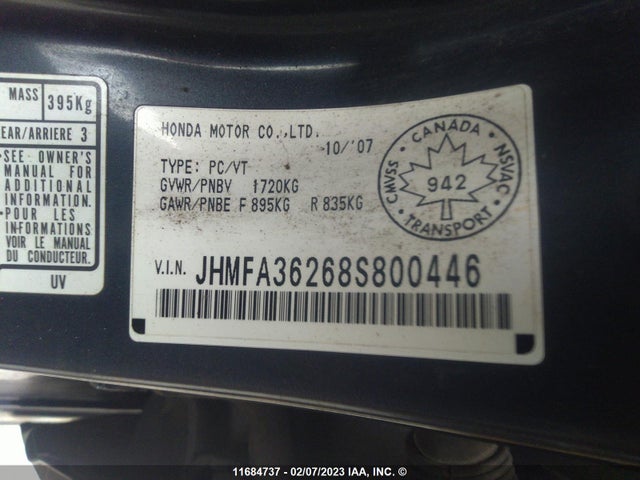 Honda CIVIC HYBRID 2008 JHMFA36268S800446 Image 11