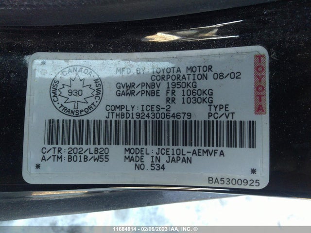 JTHBD192430064679 Lexus IS 300